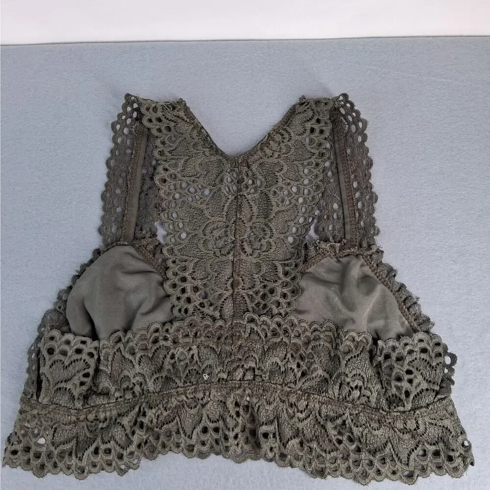 Altar'd State Lace Bralette Women's‎ Medium Dark Olive Green Racer Back Lined